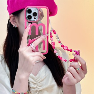 เคสโทรศัพท์มือถือกระจก พิมพ์ลายตัวอักษร พร้อมสายโซ่คล้อง สําหรับ Iphone 14Promax 13 11 12