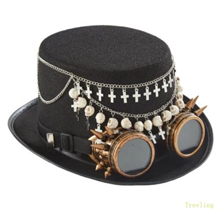 Treeling Steampunk หมวกด้านบน สําหรับผู้ชาย พร้อมแว่นตา Steampunk Time Traveler Hat Steampunk Hat