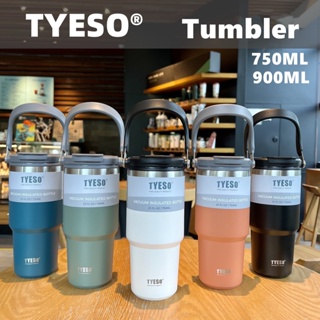 TYESO แก้วน้ำสูญญากาศหุ้มฉนวน 750ML 900ML ขวดน้ำแก้วสแตนเลสพร้อมที่จับฟางขวดฟาง