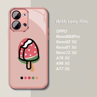 เคส OPPO Reno8 Reno8T 5G Reno8Z 7Z A98 A78 A77 5Gโทรศัพท์มือถือแบบนิ่ม ลายไอศกรีม พร้อมฟิล์มเลนส์กล้อง สําหรับ