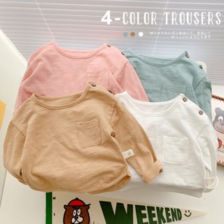 พร้อมส่ง เสื้อยืดคอกลม แขนยาว ผ้าฝ้าย แบบบาง ขนาดเล็ก แฟชั่นฤดูใบไม้ผลิ และฤดูใบไม้ร่วง สําหรับเด็กผู้ชาย และเด็กผู้หญิง