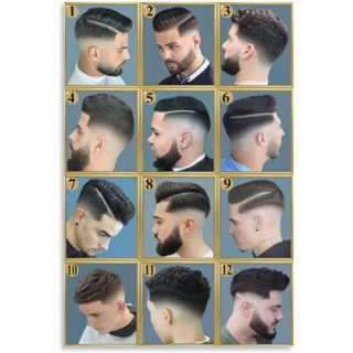 โปสเตอร์ตัดผม ผ้าแคนวาส พิมพ์ลาย Menbarber Hairstyle Guide สําหรับตกแต่งผนังบ้าน