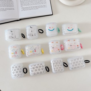 เคสหูฟัง ลายหน้ายิ้มน่ารัก พร้อมแหวนวงกลม สําหรับ Airpods Pro 2 Airpods Pro Airpods 3 Airpods 2 Airpods 1