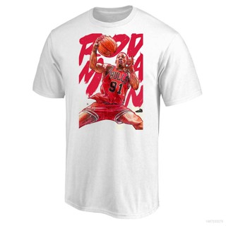 เสื้อยืดคอกลม แขนสั้น พิมพ์ลายการ์ตูน NBA Chicago Bulls Rodman ทรงหลวม สําหรับผู้ชาย และผู้หญิง