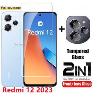 2in1 ฟิล์มกระจกนิรภัยกันรอยหน้าจอ เลนส์กล้อง ด้านหลัง แบบใส สําหรับ Redmi 12 12C 12R Redmi12C Redmi12 5G 4G