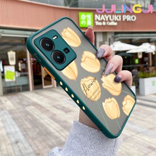 เคสซิลิโคนนิ่ม ขอบสี่เหลี่ยม ลายดอกไม้ สีเหลือง กันกระแทก สําหรับ vivo Y35