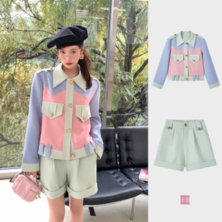 【พร้อมส่ง】[สินค้าลิขสิทธิ์แท้]  IRIS x GIRI 23SS IT2023E27 Color pop set Blazer+Short เสื้อผ้าแฟชั่น ชุดเข้าเซท