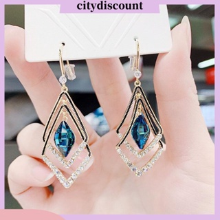 &lt;citydiscount&gt; ต่างหูตะขอ ชุบไฟฟ้า สองชั้น ประดับพลอยเทียม สําหรับผู้หญิง 1 คู่