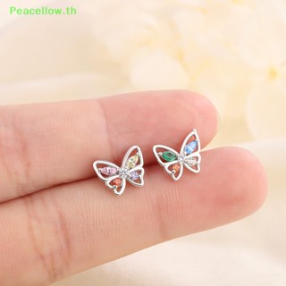 Peacellow ต่างหูสตั๊ด จี้รูปผีเสื้อ ประดับเพทาย สีเงิน เครื่องประดับ สําหรับผู้หญิง ของขวัญวันวาเลนไทน์