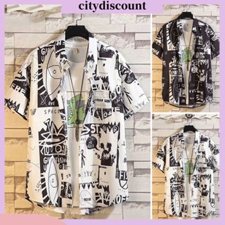 &lt;citydiscount&gt; เสื้อเชิ้ตแขนสั้น คอปก พิมพ์ลายกราฟฟิติ แนวสตรีท มีกระเป๋าเสื้อ แฟชั่นฤดูร้อน สําหรับผู้ชาย