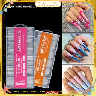 ✧Ready Stcok 240pcs/1box Nail Art Ultra Long Water Pipe Nail Piece Transparent Full Sticker Xxxl Denim Fake Nail Patch Nail Accessories Manciure Tool For Nail Shop TALLER