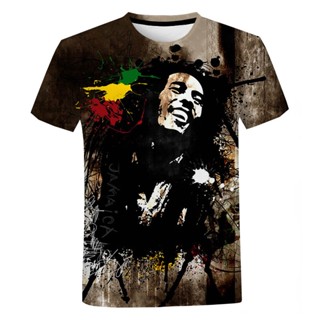 เสื้อยืด พิมพ์ลายนักร้อง Bob Marley สไตล์ฮาราจูกุ สตรีทร็อค