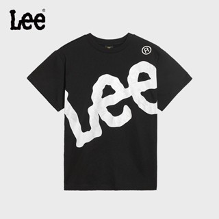 Lee เสื้อยืดแขนสั้น คอปก ผ้าฝ้าย ทรงหลวม พิมพ์ลายโลโก้ ขนาดใหญ่ แฟชั่นฤดูร้อน สําหรับผู้ชาย และผู้หญิง 2023