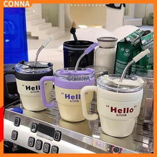 ถ้วยกาแฟสำนักงาน 480ml Mugs Childrens Home Breakfast Stainless Steel Straw Cup Students Portable Drinking Cup