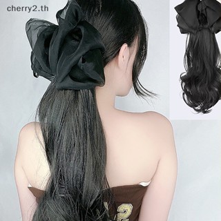 [cherry2] กิ๊บติดผมหางม้าสังเคราะห์ แบบยาว ประดับโบว์ สําหรับผู้หญิง 1 ชิ้น [TH]