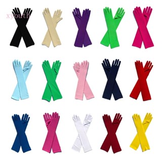 Dignityss ถุงมือยาว ผ้าเรยอน สีพื้น แฟชั่นหรูหรา สําหรับผู้หญิง