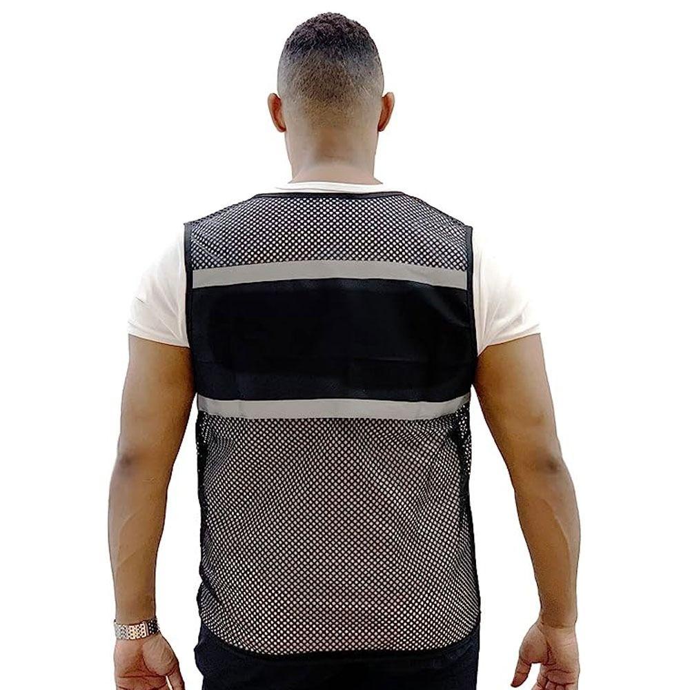 Cathchare294 พร้อมแถบสะท้อนแสง, เสื้อกั๊กสแปนเด็กซ์ความปลอดภัย, สําหรับเดินสีดําซิปผ้าระบายอากาศตาข่ายเสื้อกั๊กการก่อสร้างการจราจรรถไฟคนงาน Metro - รูปที่ 7