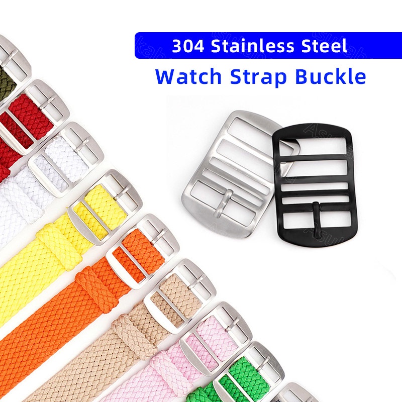 304 สแตนเลสสตีลหัวเข็มขัดสําหรับ NATO สาย Perlon ไนลอนสายนาฬิกา ZULU Band Clasp 14 มม.16 มม.18 มม.20 มม.22 มม.One Piece Loop สร้อยข้อมือสายรัดข้อมือปุ่มเข็มขัด