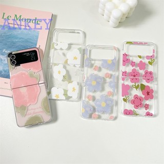 for Samsung Galaxy Z Flip4 Flip3 Phone Case Flower Zflip3 Zflip4 Protective Case Transparent Cover