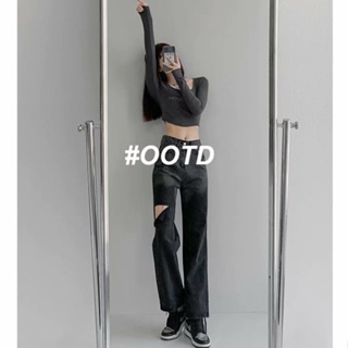 OOTD SHOP กางเกงขายาว กางเกงยีนส์ผู้หญิง ผู้หญิงแฟชั่นเกาหลี A97L059