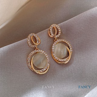 Fancy ต่างหูเข็มเงิน 925 ประดับมุก เพชร ทรงเรขาคณิต