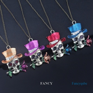 Fancy เครื่องประดับ สร้อยคอ จี้หัวกะโหลก ดอกกุหลาบ ดอกไม้ สไตล์เรโทร สําหรับปาร์ตี้ฮาโลวีน