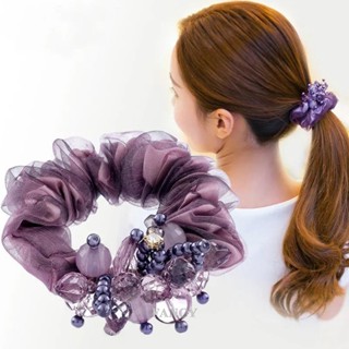 Fancy ยางรัดผมหนัง ประดับคริสตัล ลายดอกไม้ สไตล์เกาหลี สําหรับผู้หญิง