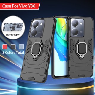 เคสโทรศัพท์มือถือ PC แข็ง แบบนิ่ม กันกระแทก พร้อมแหวนขาตั้ง สําหรับ Vivo Y36 5G 4G VivoY36 2023