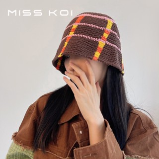 Misskoi [พร้อมส่ง] ใหม่ ม่านบังแดด ผ้าวูลถักโครเชต์ ขนาดเล็ก ลายทาง สีตัดกัน สไตล์ญี่ปุ่น แฟชั่นฤดูใบไม้ร่วง ฤดูหนาว