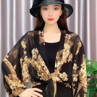 ผ้าคลุมไหล่กันแดด แขนกว้าง พิมพ์ลาย สไตล์ชาแนล สําหรับผู้หญิง