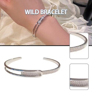 New 925 Silver Cubic Zirconia Bangle Bracelet Open Cuff Wedding Jewelry Gift