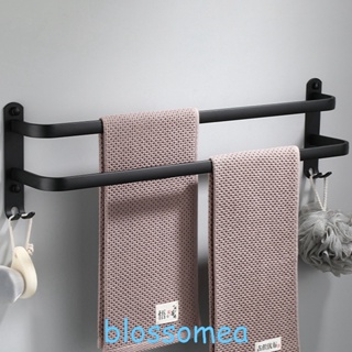 Blossomea ราวแขวนผ้าขนหนู อลูมิเนียม ผิวด้าน สีดํา ไม่ต้องเจาะ พร้อมตะขอ 2 ตะขอ