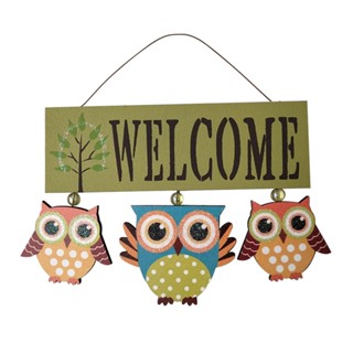 [WON] ป้ายไม้ Welcome รูปนกฮูก สําหรับแขวนตกแต่งผนังบ้าน สวน