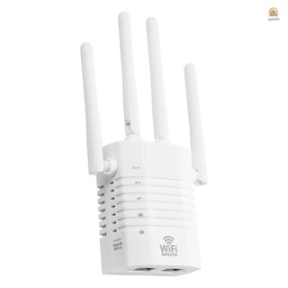 เครื่องขยายสัญญาณ WiFi 1200Mbps 2.4GHz 5GHz ความถี่คู่ พร้อมเสาอากาศ 4 เสา สีขาว ปลั๊ก US