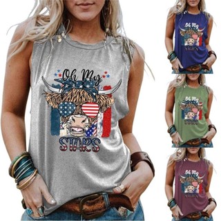 เสื้อกล้าม คอกลม พิมพ์ลายกราฟฟิค Heifer 4th of July แฟชั่นสร้างสรรค์ สําหรับผู้หญิง