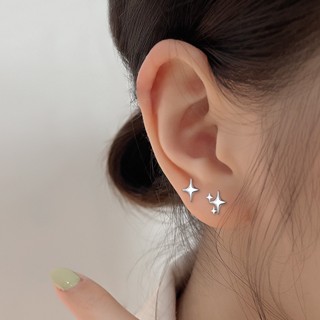 Super Immortal Inns Lucky Four Star Ear Studs for Girls New Asymmetric Design Sense Four Corner Star Earbone Studs for Women Small and Compact