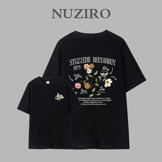 [S-5XL]NUZIRO เสื้อยืดแขนสั้นทรงหลวมพิมพ์ลายด้านผ้าฝ้ายคู่สไตล์เกาหลี