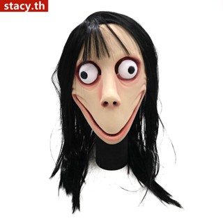 【ในการจัดส่ง】ฮาโลวีน Death Game Momo Mask No Bang Style Scary Mask Tern Female Ghost Wig Masks Festival Party Playing Supplies