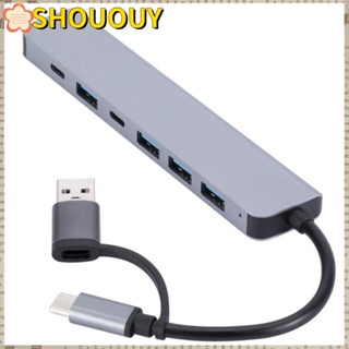 Shououy อะแดปเตอร์ฮับ USB C OTG USB 3.0 Type-C อะลูมิเนียมอัลลอย 7 in 1 สําหรับชาร์จโทรศัพท์มือถือ แท็บเล็ต