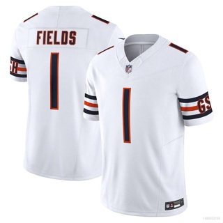 เสื้อกีฬาแขนสั้น ลายทีมชาติฟุตบอล NFL Chicago Bears Jersey Justin Fields ชุดเหย้า สีขาว