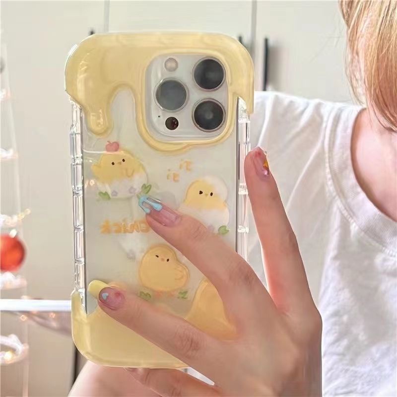 เคสโทรศัพท์มือถือ ซิลิโคนนิ่ม TPU ใส กันกระแทก ลายการ์ตูนไก่ ไอศกรีมสีเหลืองน่ารัก สร้างสรรค์ สําหรับ IPhone 15 11 14 13 12 Pro Max 7 8 Plus XR X XS Max SE2020