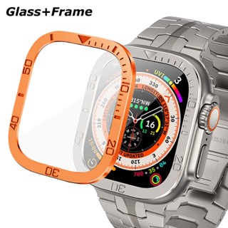 กระจกนิรภัย + กรอบ สําหรับ iWatch Ultra 49 มม. ฝาครอบสแตนเลส เคสป้องกันหน้าจอ แหวน Bezel สําหรับ iWatch 49 อุปกรณ์เสริม