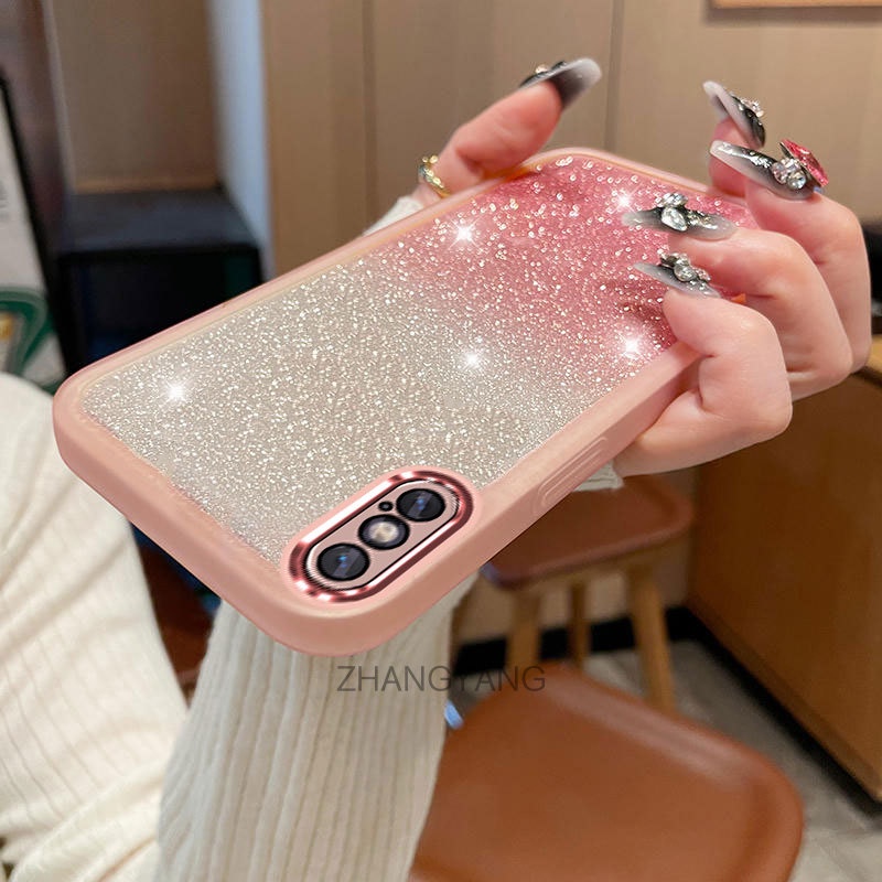 เคส iPhone x xs xr xs max ใหม่ ไล่ระดับ แวววาว กระดาษ เคสโทรศัพท์ TPU เคสนิ่ม มาพร้อมฟิล์มเลนส์