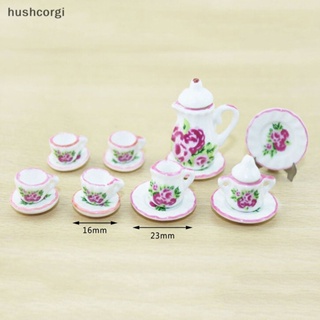 [hushcorgi] ชุดถ้วยชาเซรามิค พอร์ซเลนจิ๋ว 1:12 สําหรับบ้านตุ๊กตา 15 ชิ้น