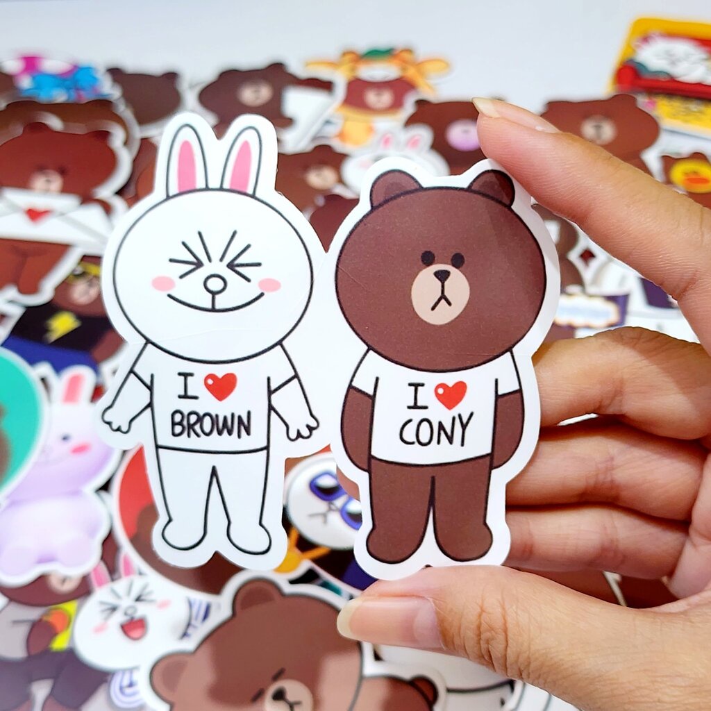 สติ๊กเกอร์ หมีบราวน์ หมีสีน้ำตาล โคนี่ ติดแน่น กันน้ำ ติดกระเป๋าเดินทาง โน้ตบุ้ค (50 ชิ้น) brown bear sticker