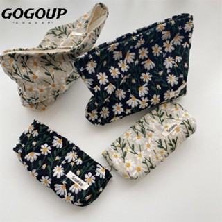 Gogoup กระเป๋าดินสอ กระเป๋าเครื่องสําอาง ผ้าลูกฟูก พิมพ์ลายดอกไม้ สไตล์เกาหลี