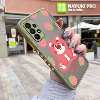 เคสซิลิโคนนิ่ม ขอบสี่เหลี่ยม ลายการ์ตูนหมี สตรอเบอร์รี่ กันกระแทก สําหรับ Samsung A23 A13