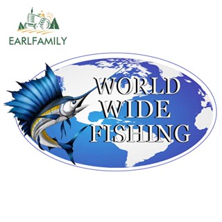 Earlfamily สติกเกอร์ไวนิล พิมพ์ลาย World Wide Fishing ป้องกันรอยขีดข่วน ขนาด 13 ซม. x 7.2 ซม. สําหรับติดตกแต่งรถยนต์ รถจักรยานยนต์ DIY