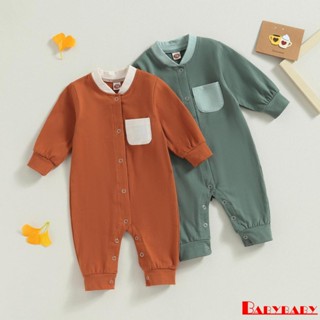 Babybaby- ชุดจั๊มสูท กระดุม แขนยาว สีตัดกัน สําหรับเด็กผู้ชาย