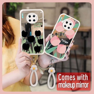 Mirror surface Full edging Phone Case For Huawei Mate 30 Pro/Mate30E Pro originality youth tulip Makeup mirror flower